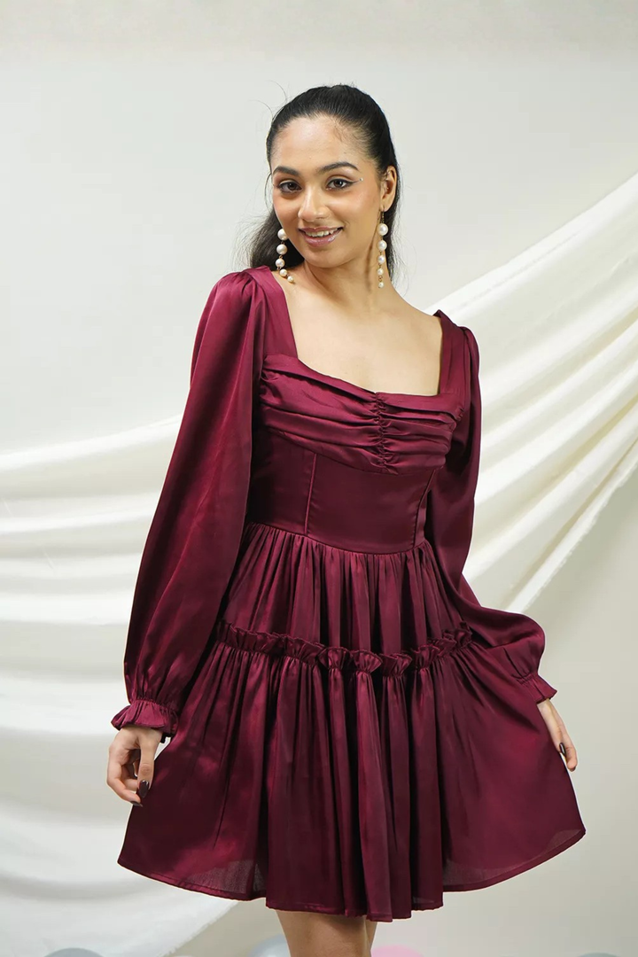 Maroon Tiered Ruffle Dress