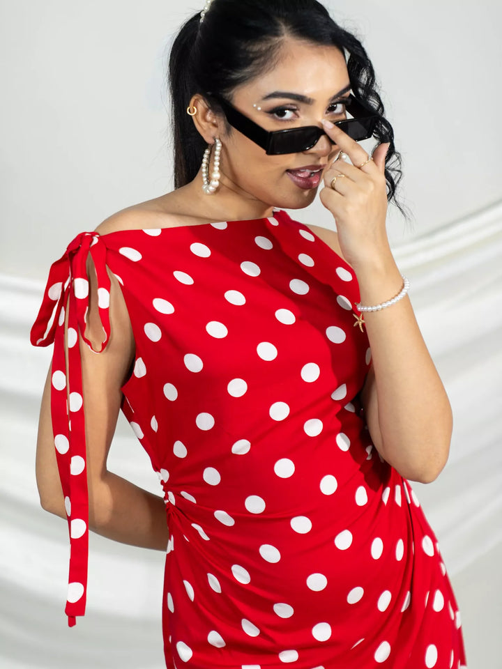 Polka Tie-Shoulder  Bodycon dress