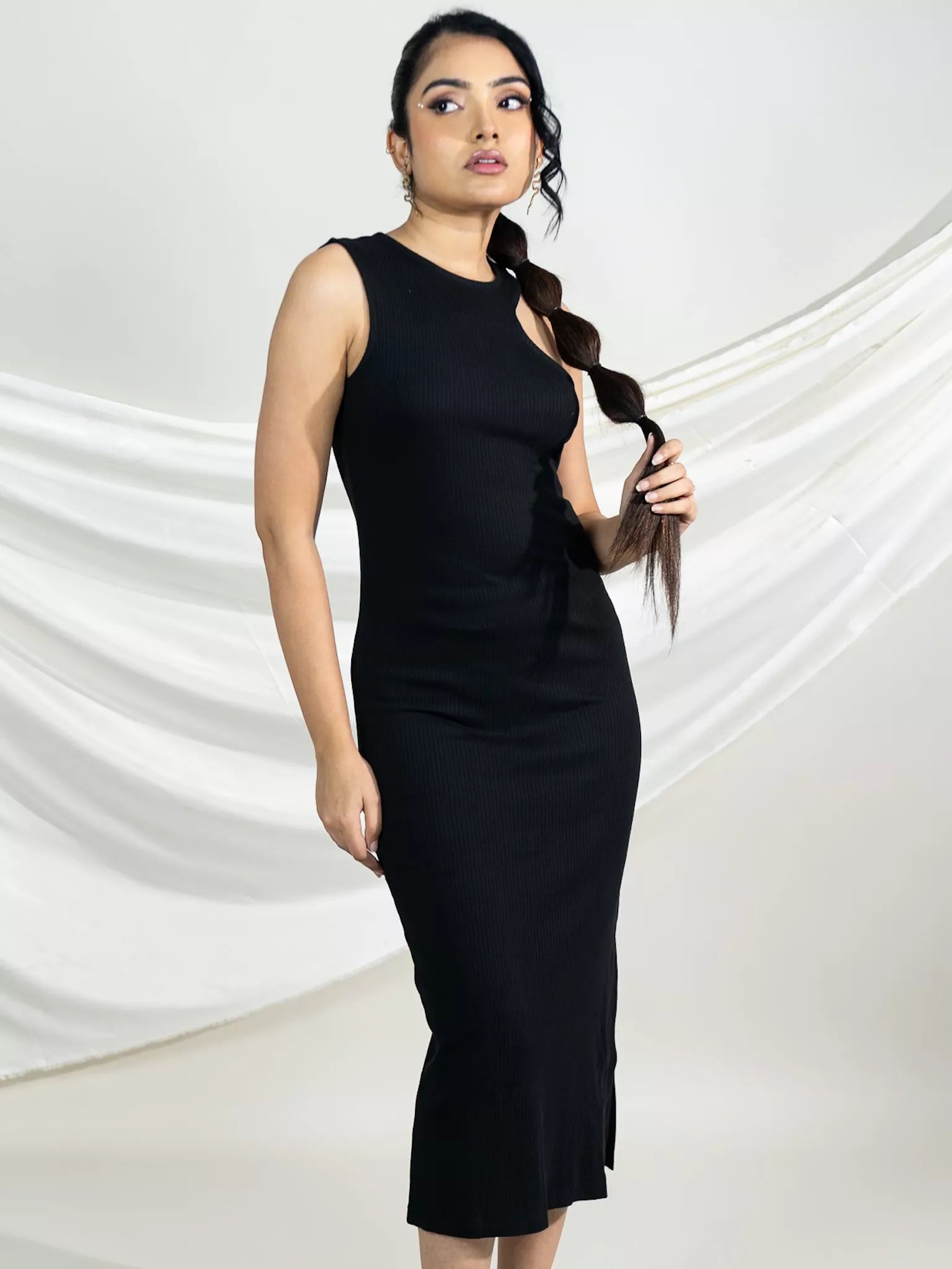 Black Rib Bodycon Dress