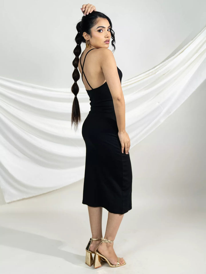 Black Back Criss-Cross Rib Dress
