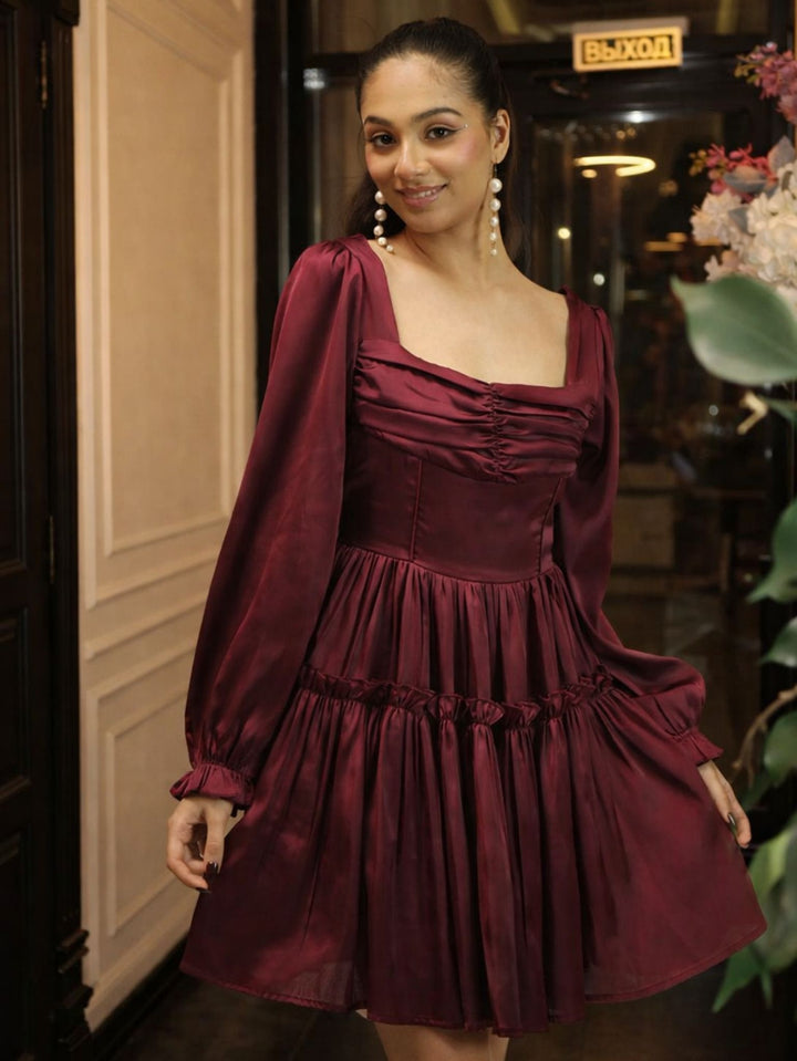 Maroon Tiered Ruffle Dress