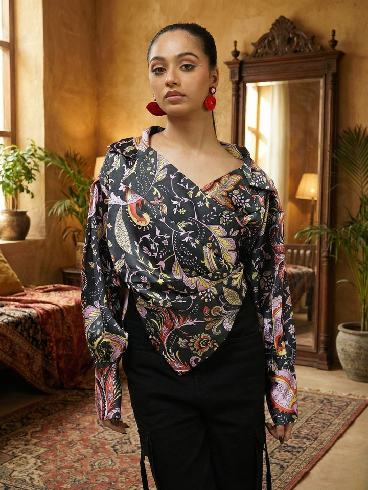 Luxe Paisley Satin Draped Top