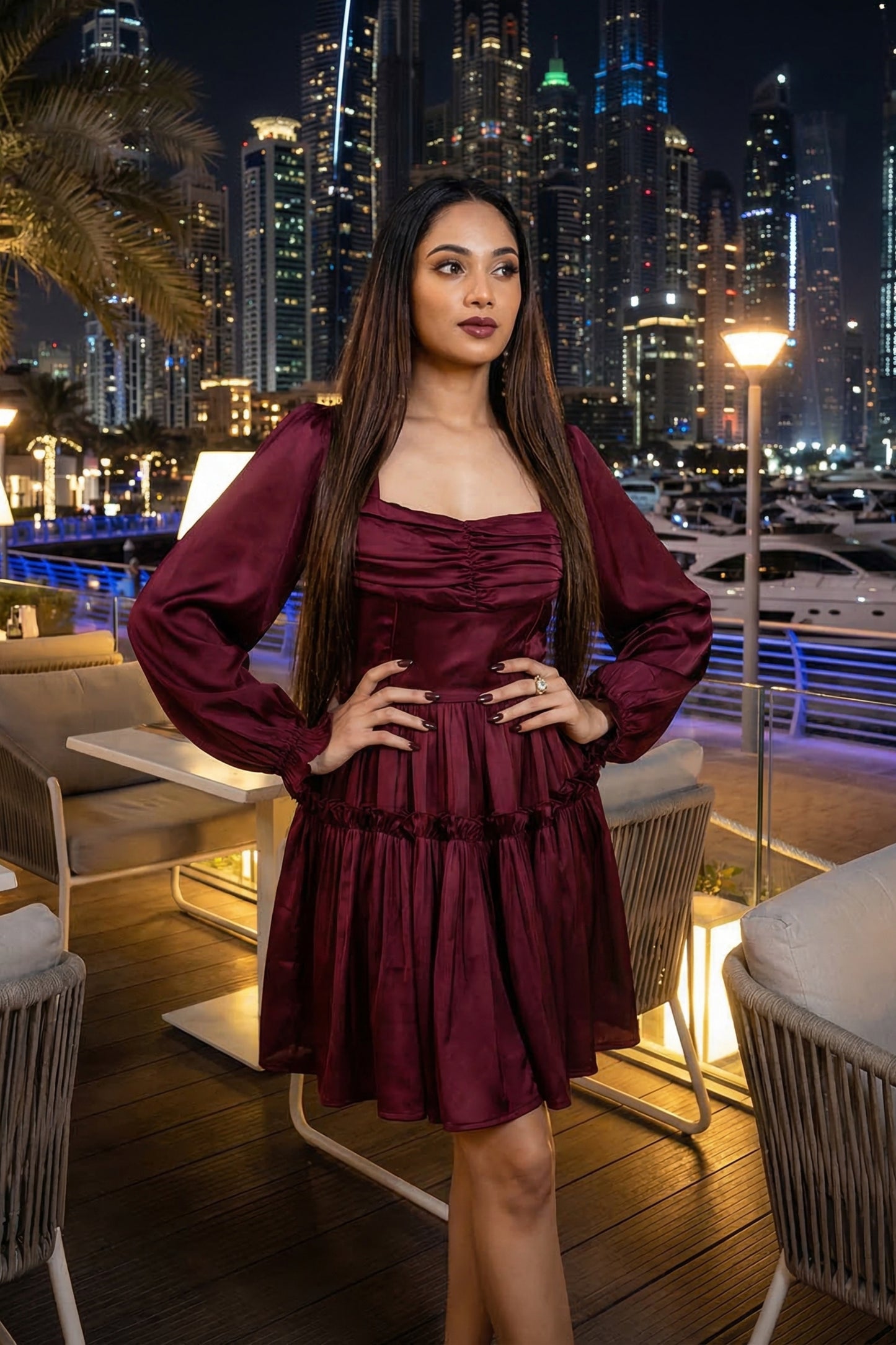 Maroon Tiered Ruffle Dress