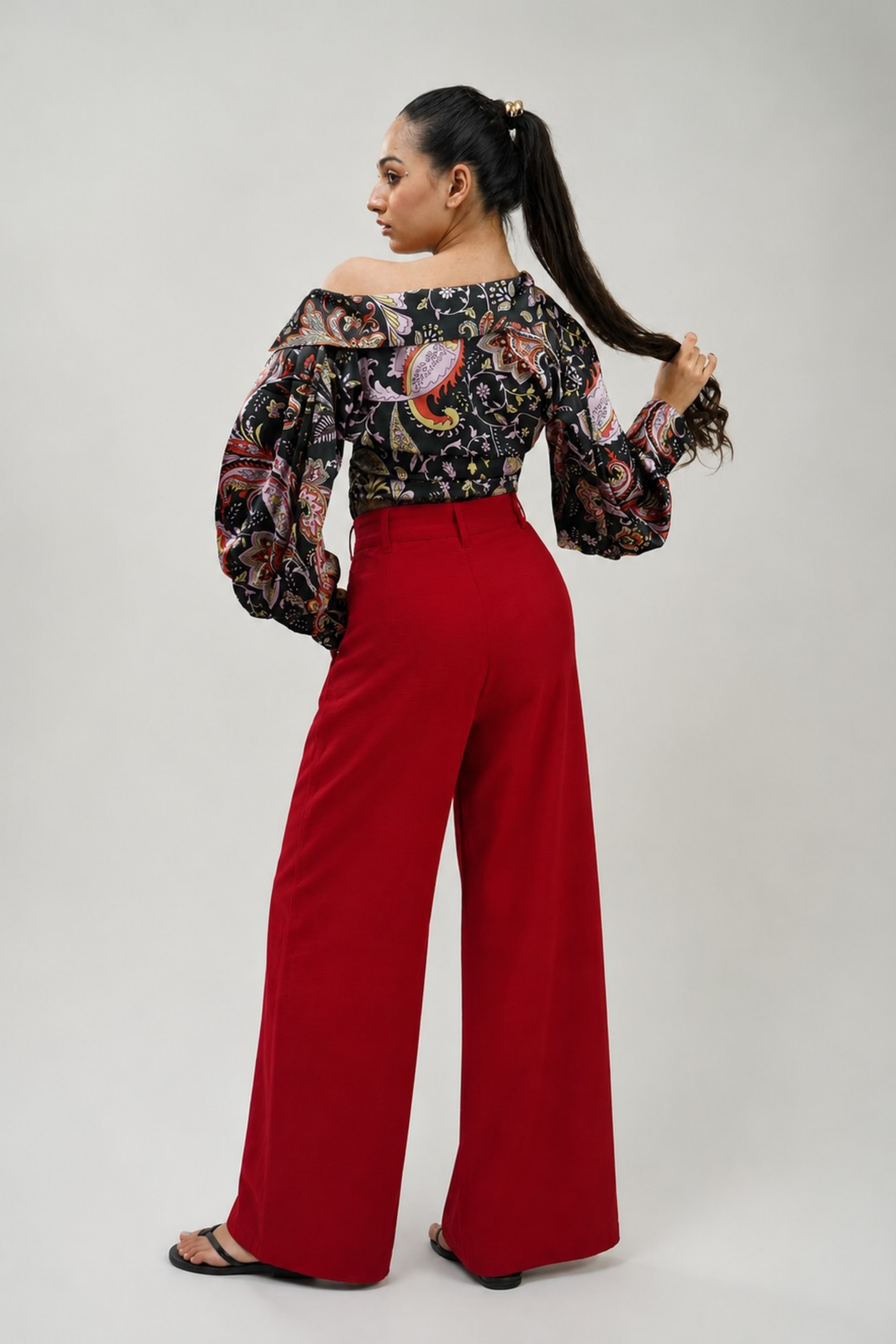 Paisley Satin Top & Front-Pleated Trouser Co-ord Set