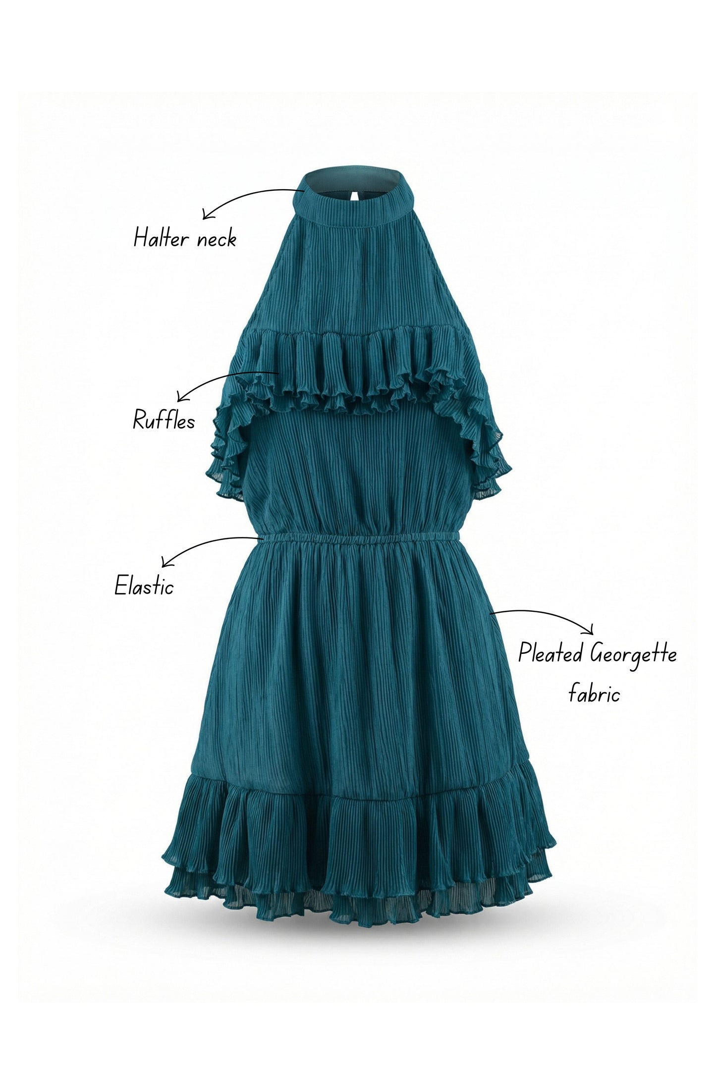 Transformative Teal Ruffle Mini Dress