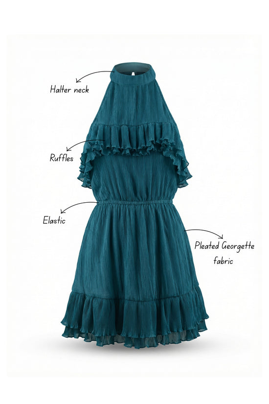 Transformative Teal Ruffle Mini Dress