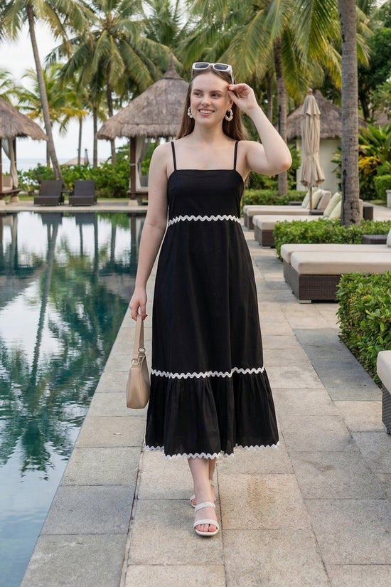 Black Cotton Fit Flare Maxi Dress