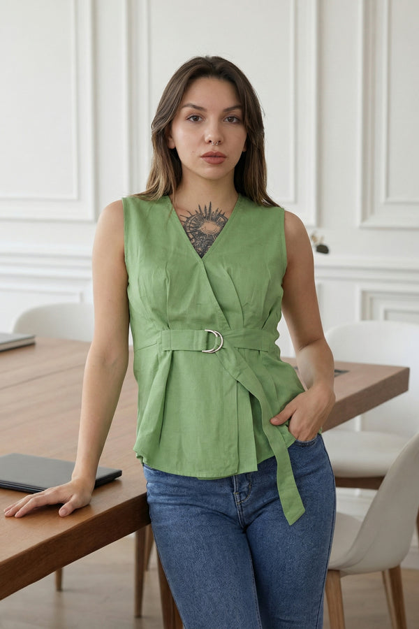 Green Buckel Peplum Top