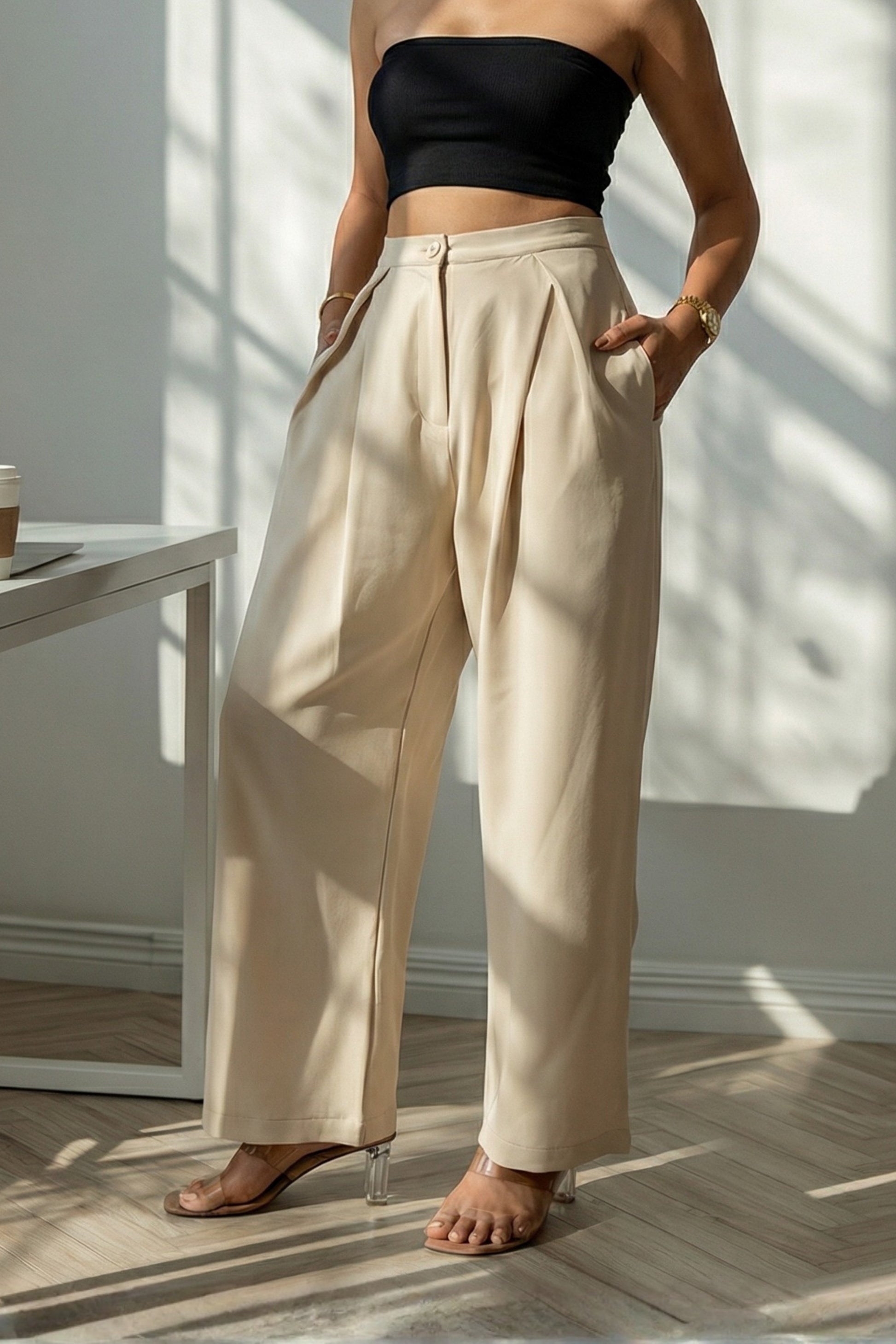 Brown Contrast Piping Pant