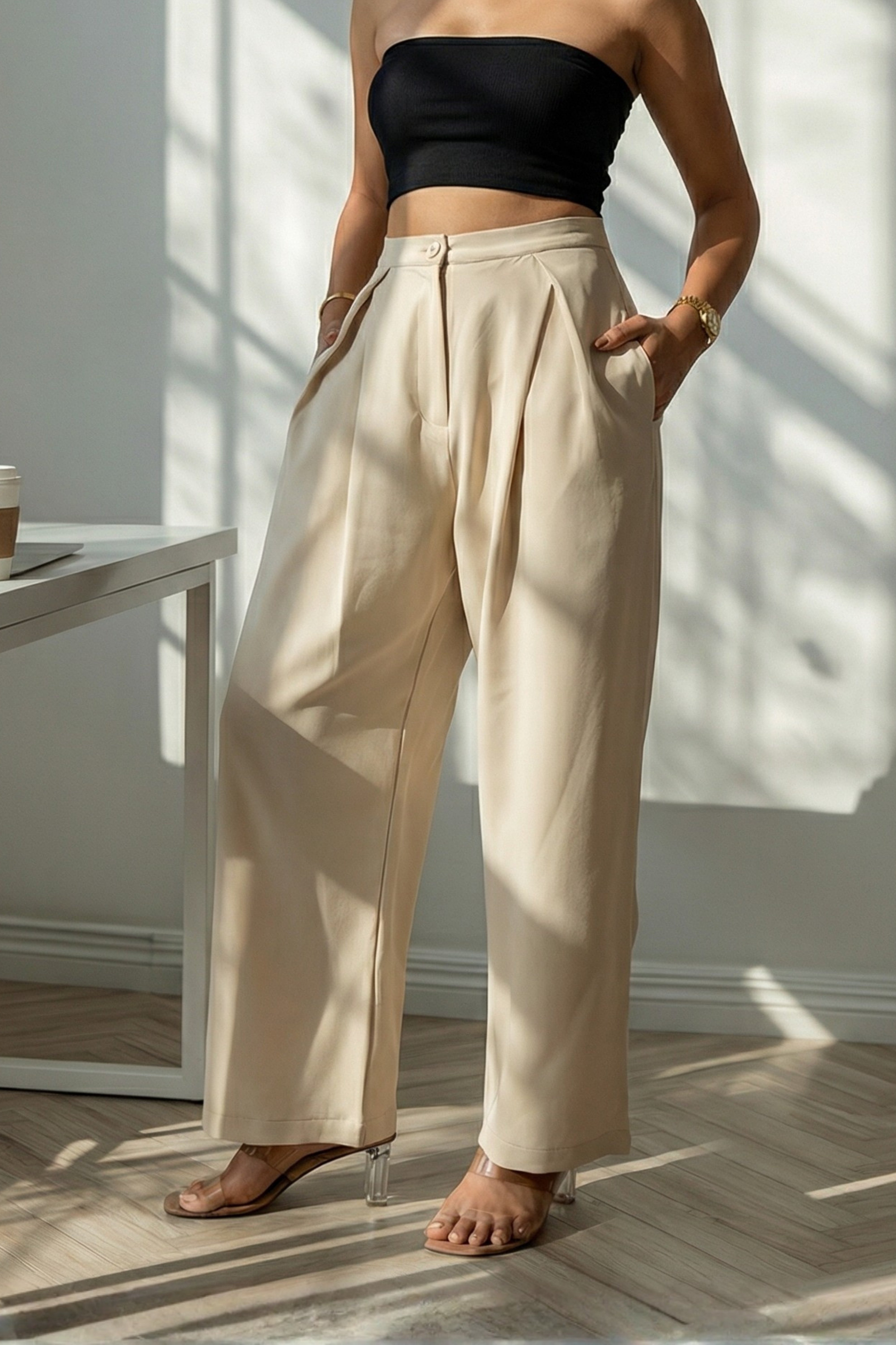 Brown Contrast Piping Pant