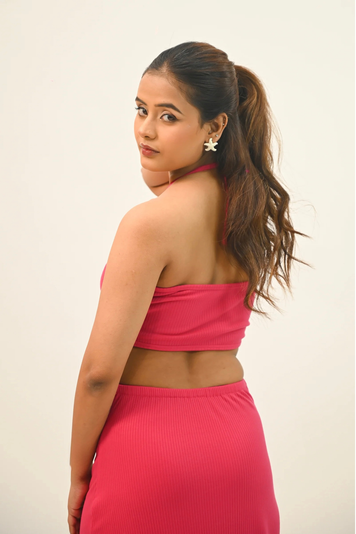 Fuchsia Ring-Detail Bodycon Maxi Dress