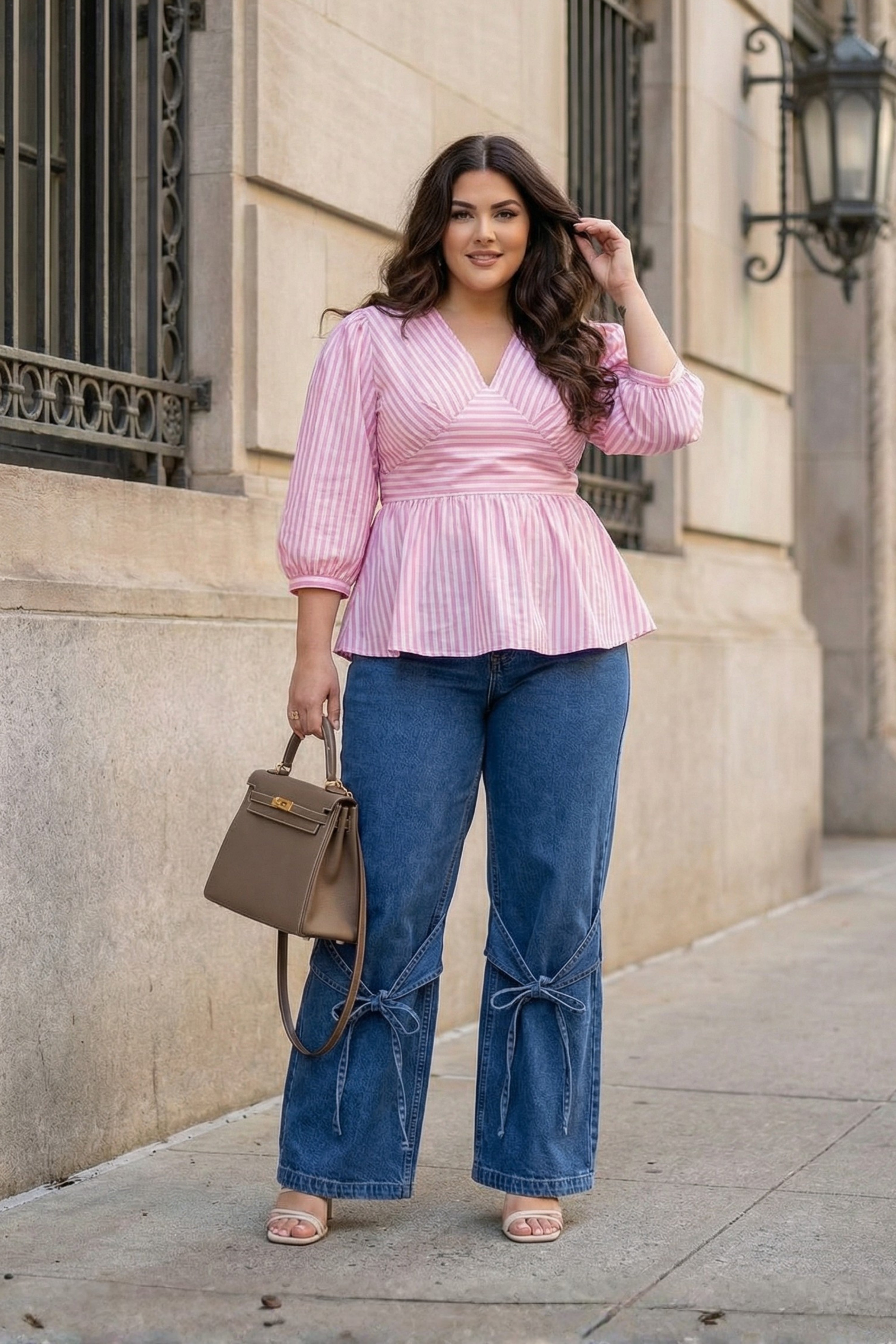 Pastel Pink Stripe Peplum Top