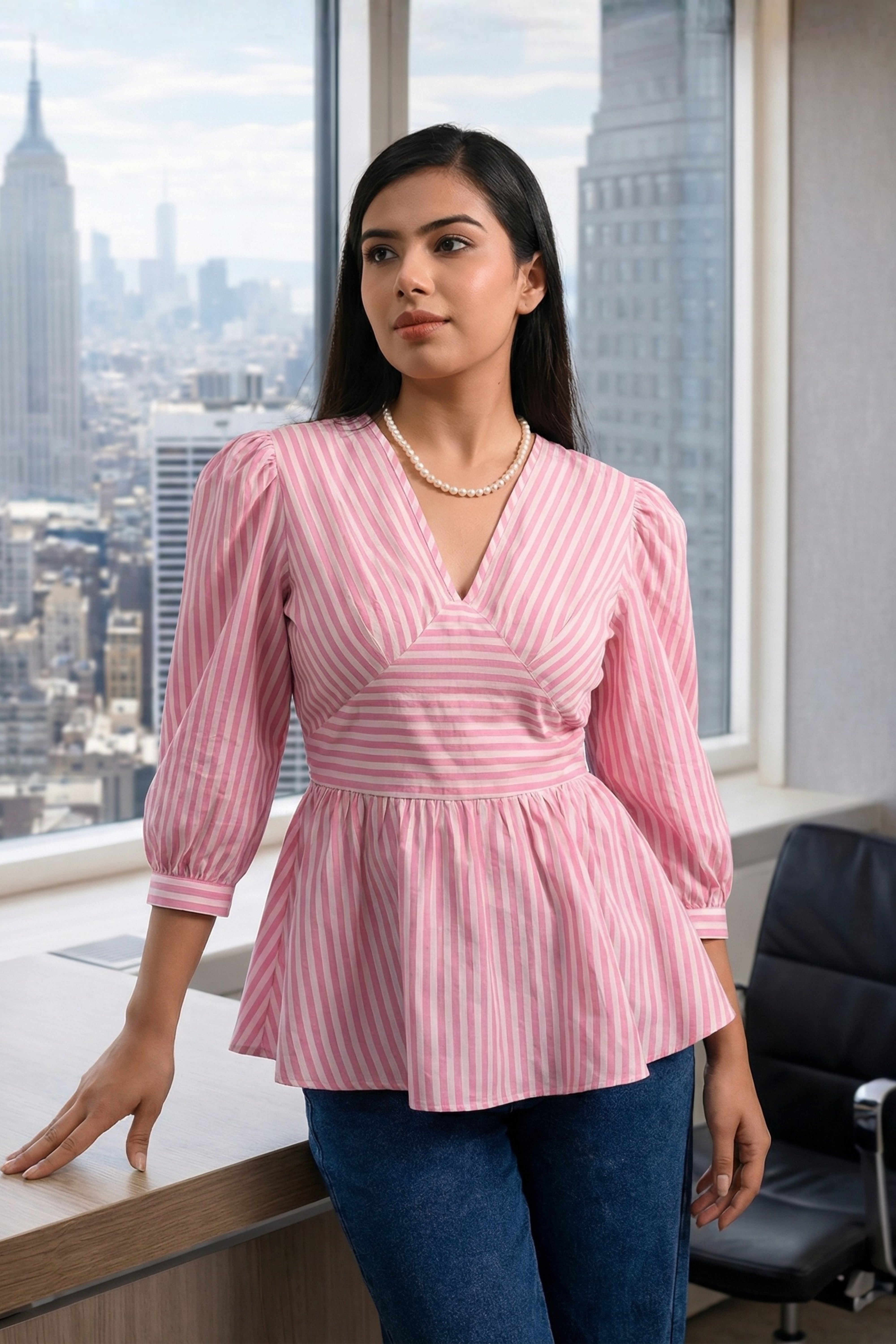 Pastel Pink Stripe Peplum Top