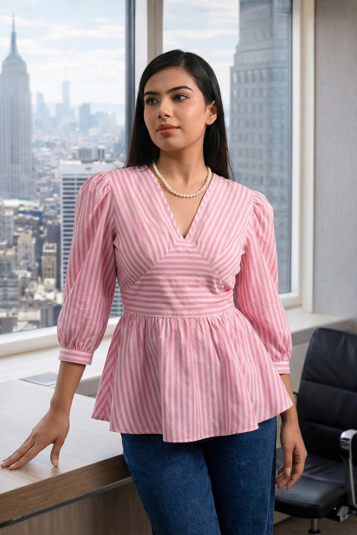 Pastel Pink Stripe Peplum Top