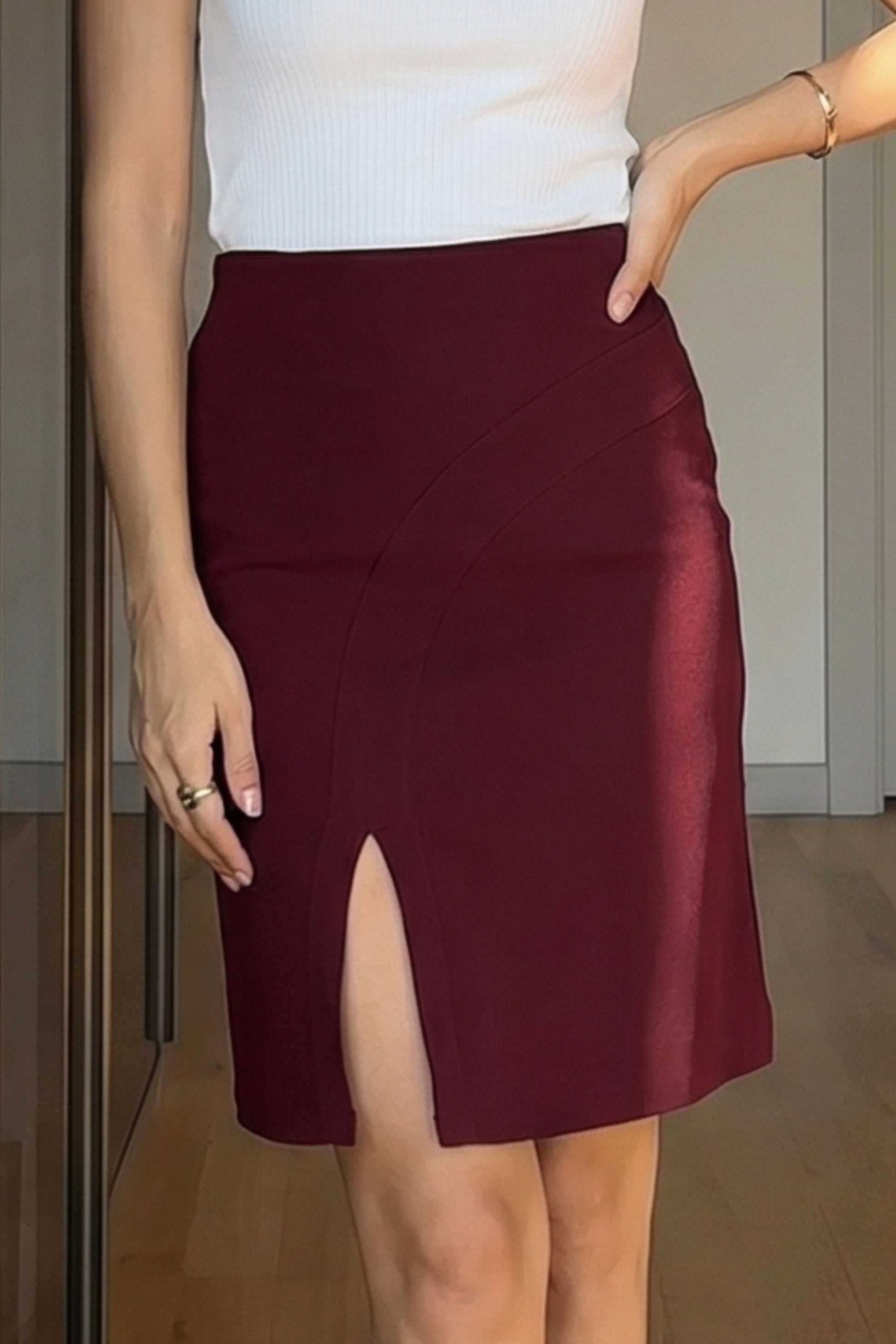 Maroon Slit Skirt