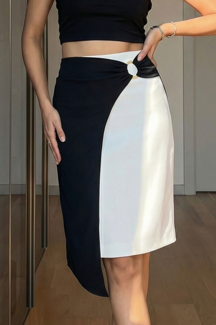 Black And White Buckel Skirt