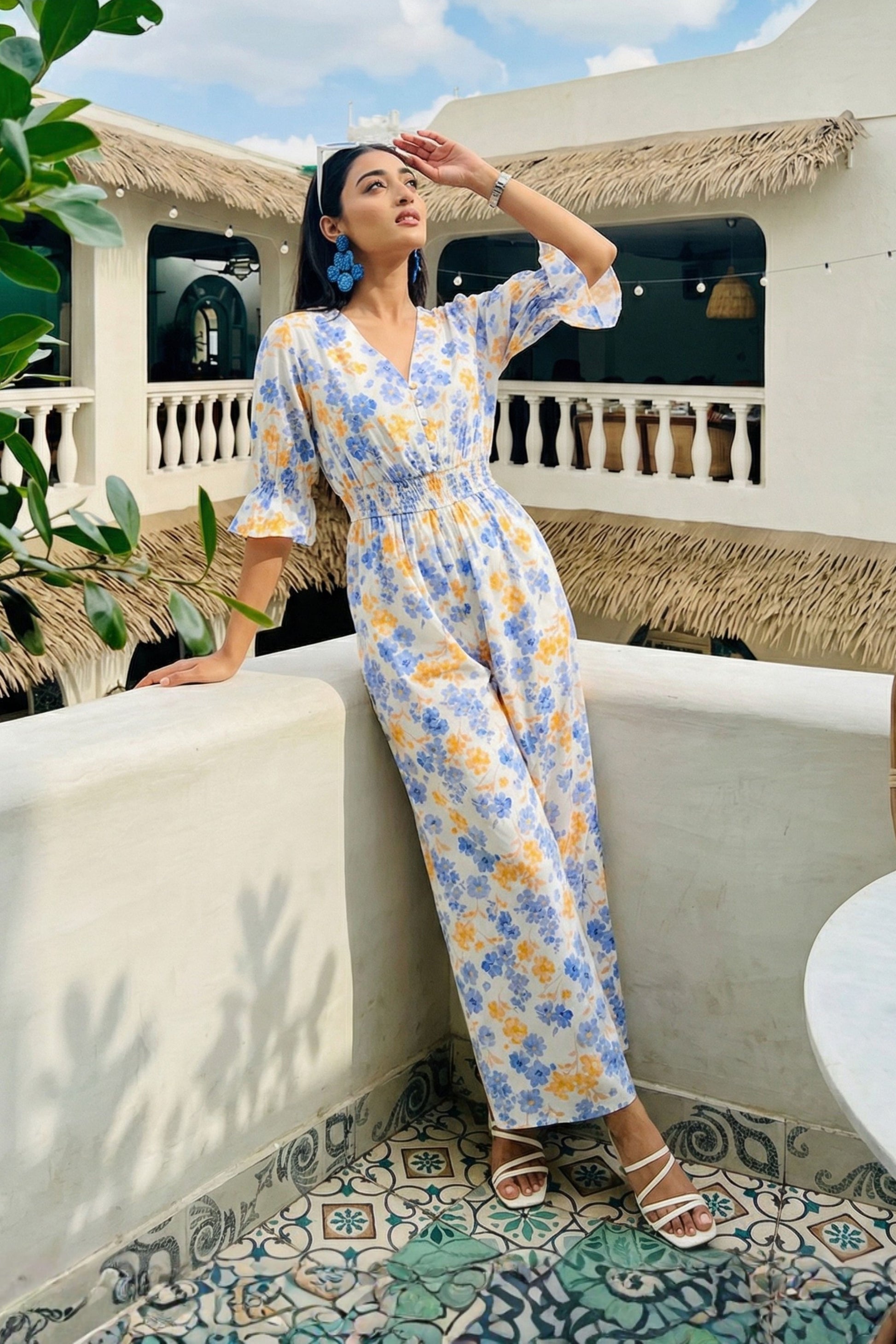 Blue Printed Jumpsuit