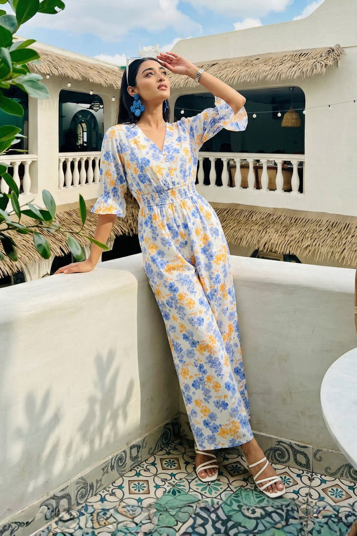 Blue Printed Jumpsuit