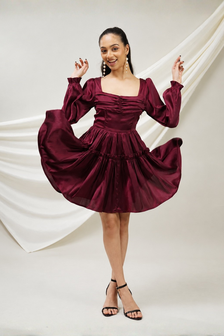 Maroon Tiered Ruffle Dress
