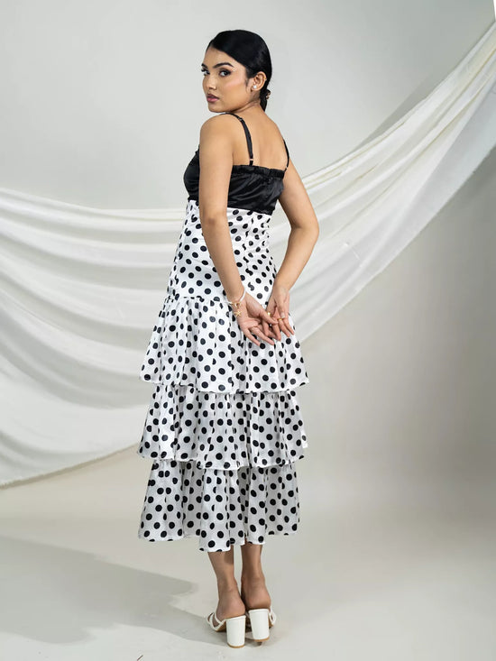Monochrome Polka Tiered Midi Dress
