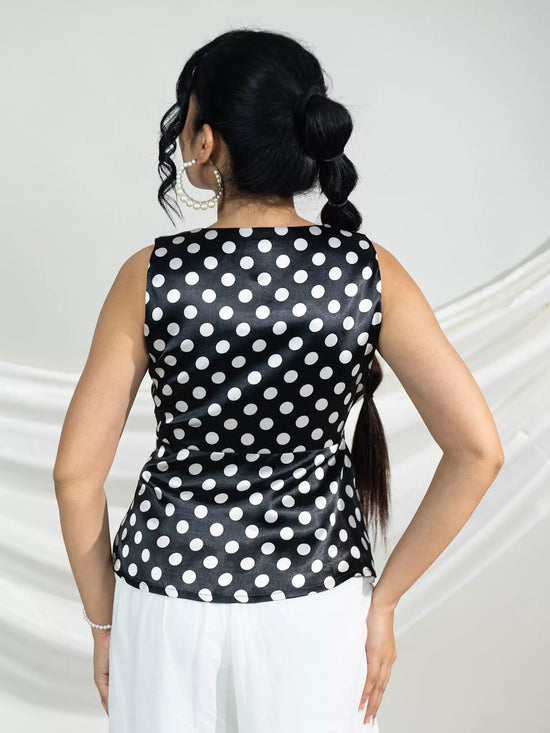 Polka V Neck Peplum Top