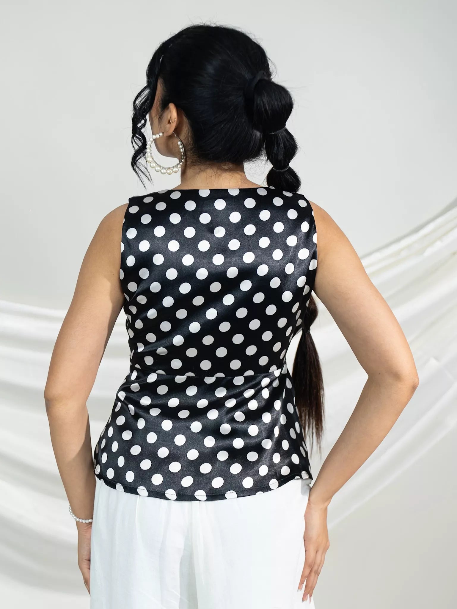 Polka dot top and Side Slit Zipper Skirt Co-ord Set
