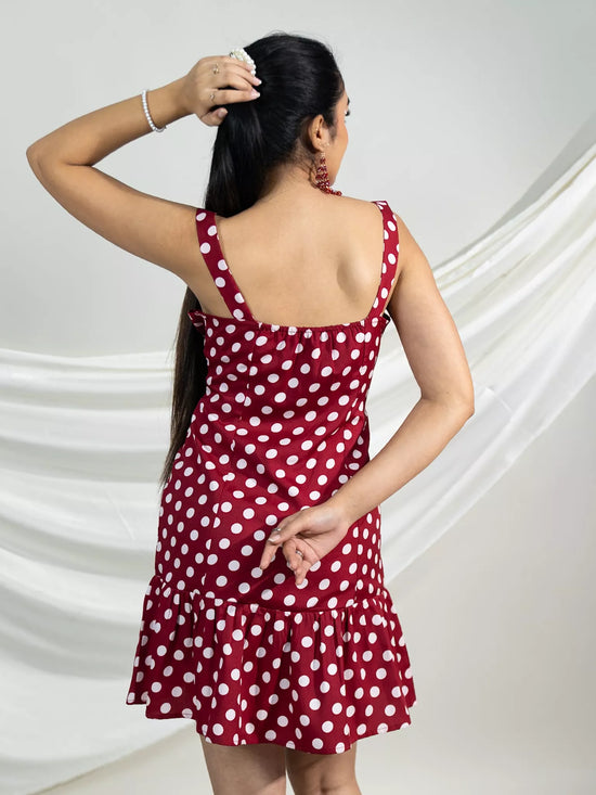 Strappy Polka Maroon Mini Dress