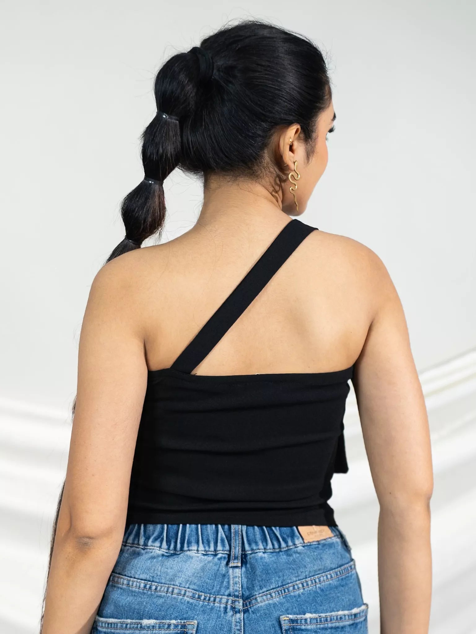 Black One Shoulder D Ring Top