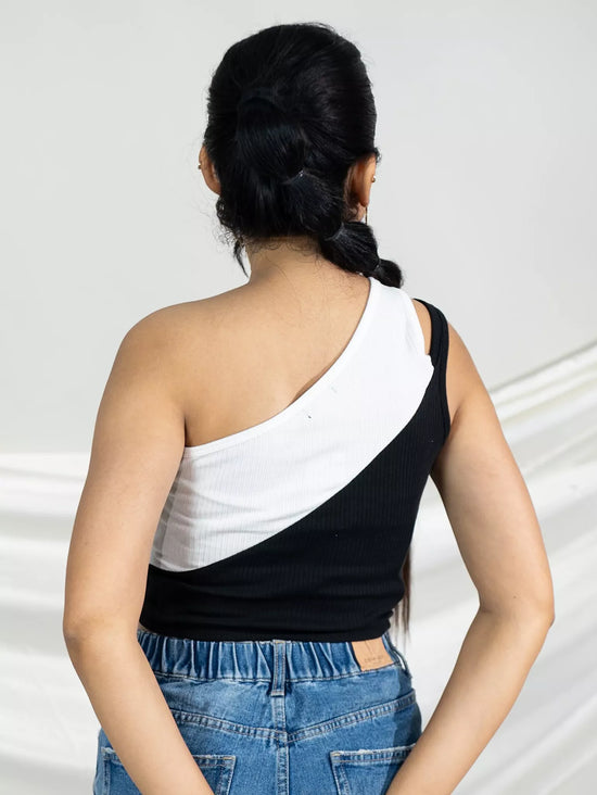 Black And White One Shoulder Tank Top