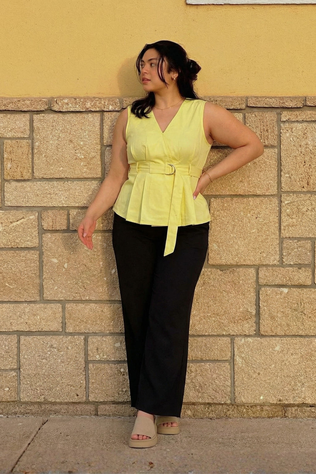 Yellow Buckel Peplum Top