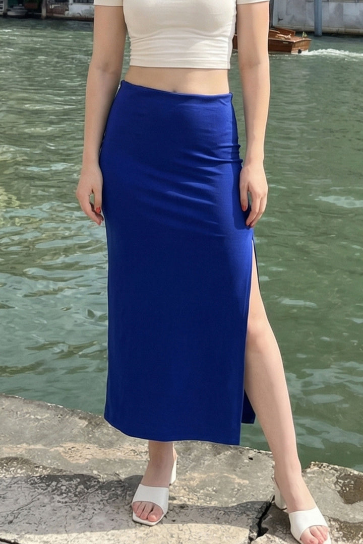 Royal Blue Side Slit Zipper Skirt