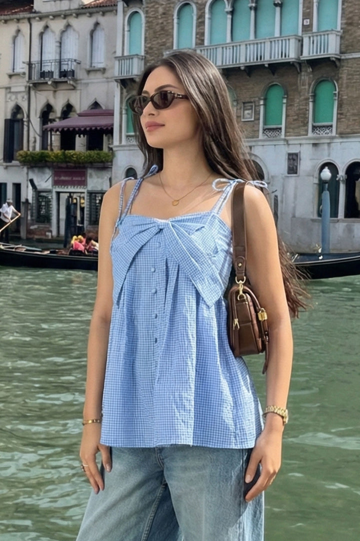 Blue Check Bow Top