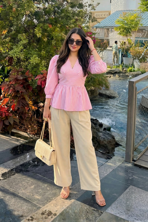 Pastel Pink Stripe Peplum Top