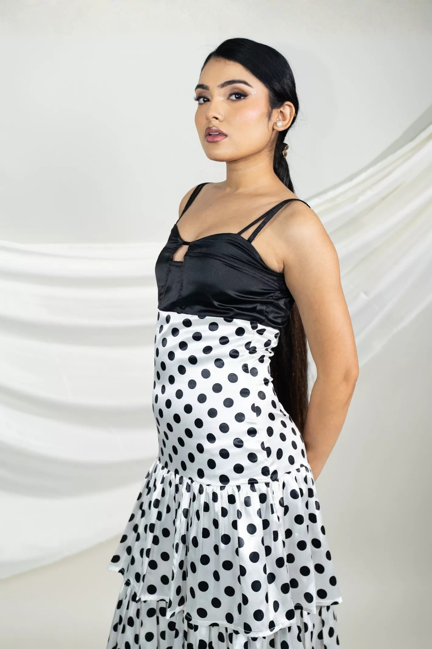Monochrome Polka Tiered Midi Dress