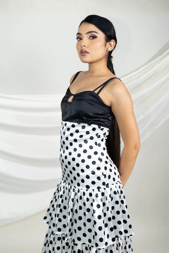 Monochrome Polka Tiered Midi Dress