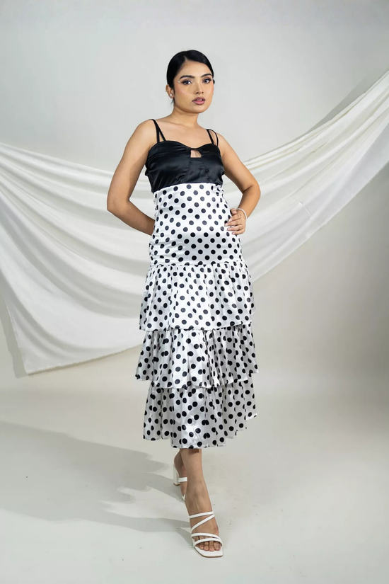 Monochrome Polka Tiered Midi Dress