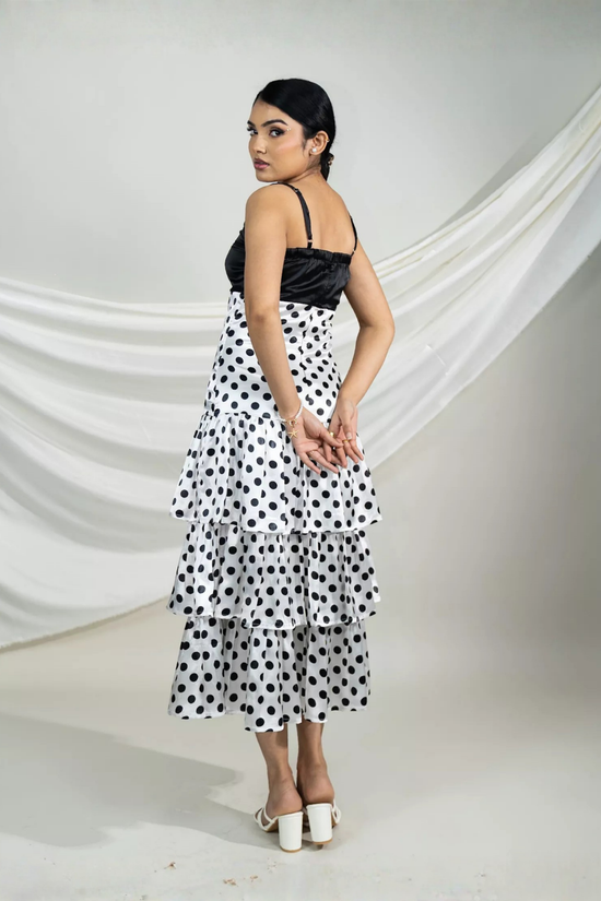 Monochrome Polka Tiered Midi Dress