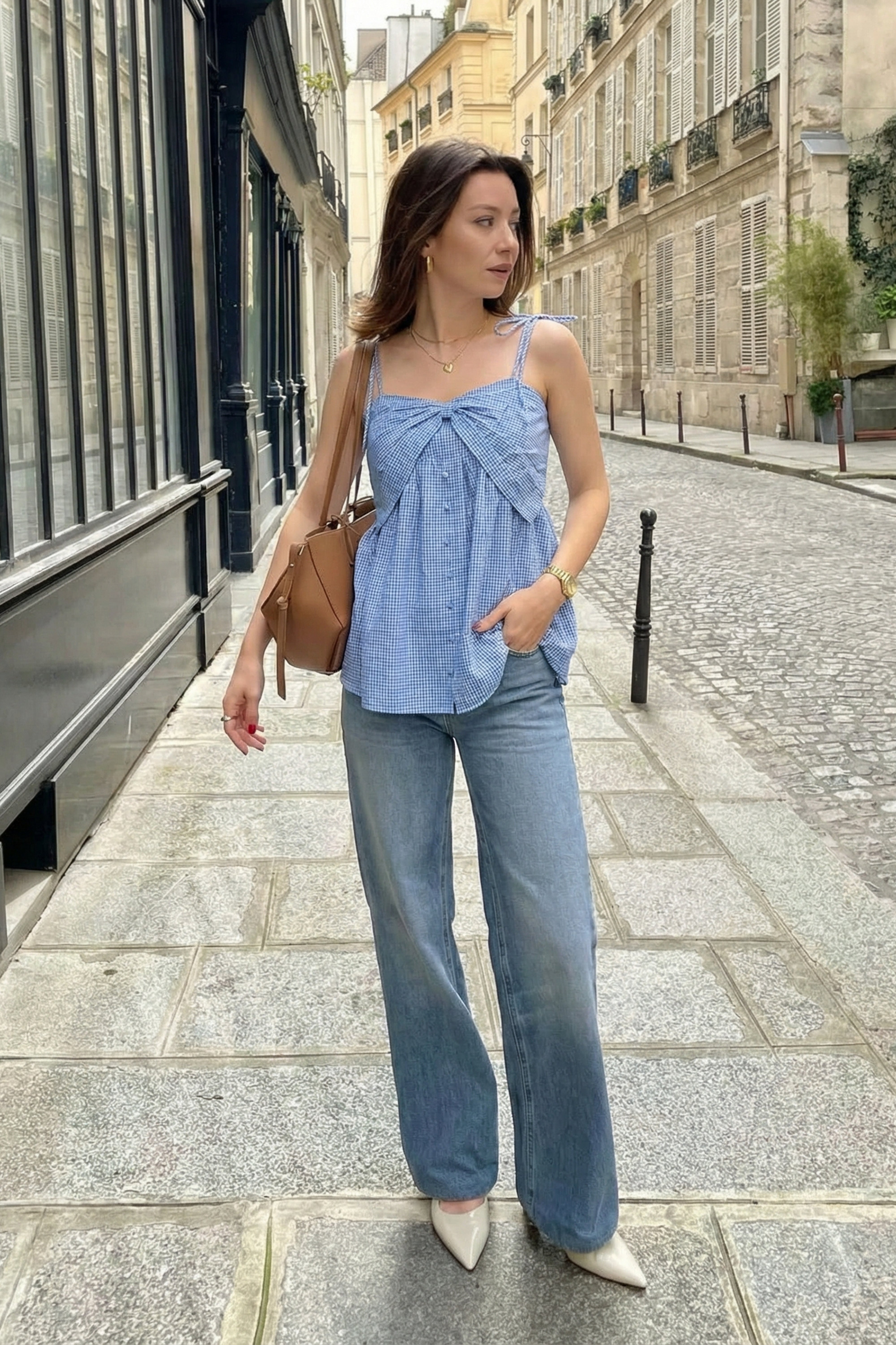 Blue Check Bow Top