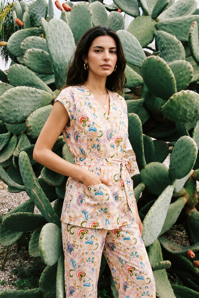 Beige Printed Co-Rd Set Hover Image