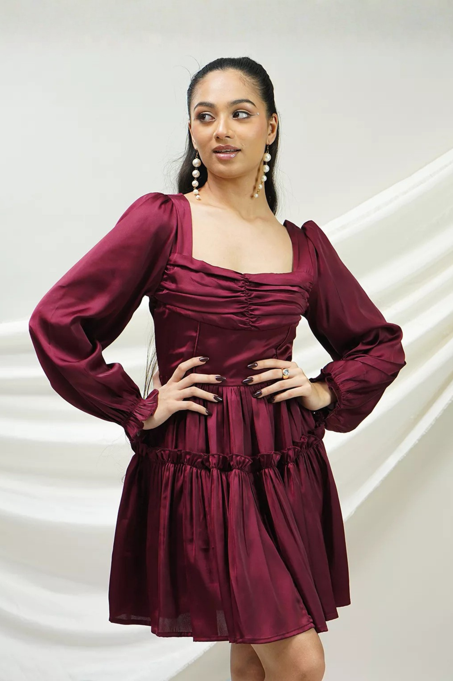 Maroon Tiered Ruffle Dress