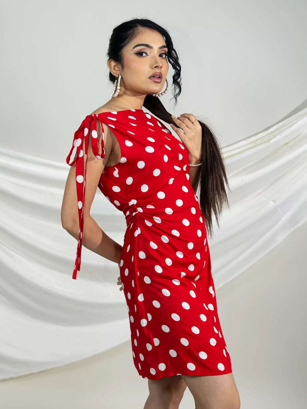Polka Tie-Shoulder  Bodycon dress