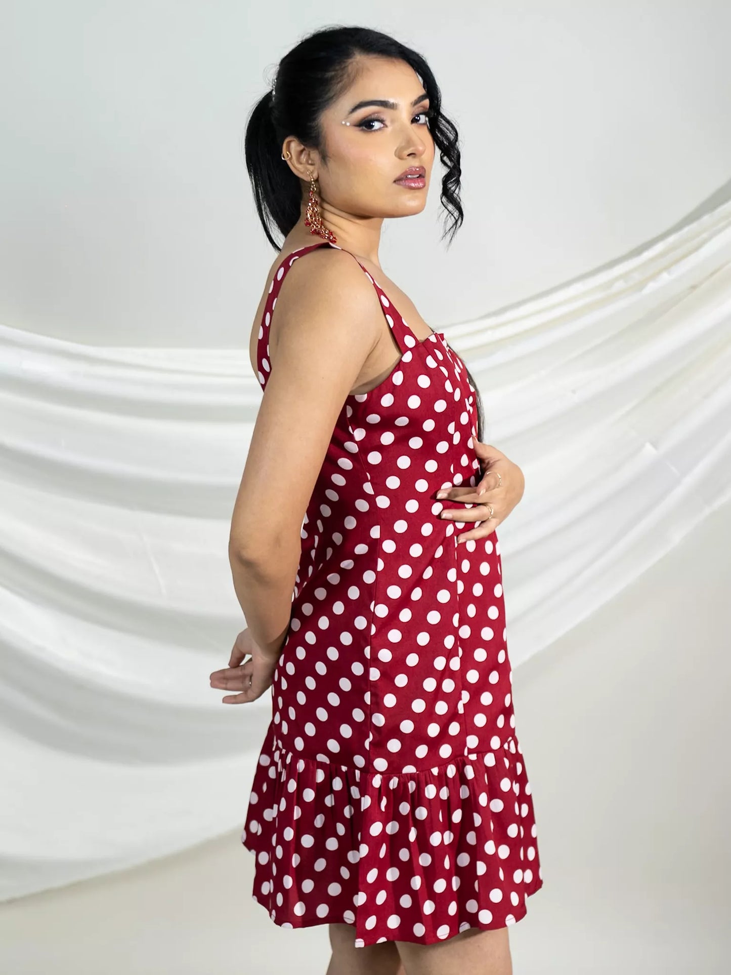 Strappy Polka Maroon Mini Dress