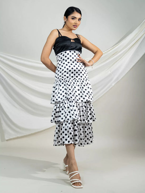 Monochrome Polka Tiered Midi Dress
