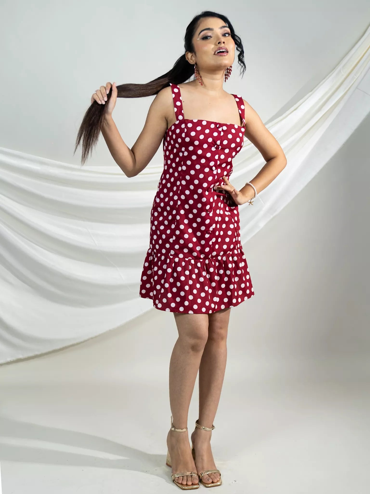 Strappy Polka Maroon Mini Dress