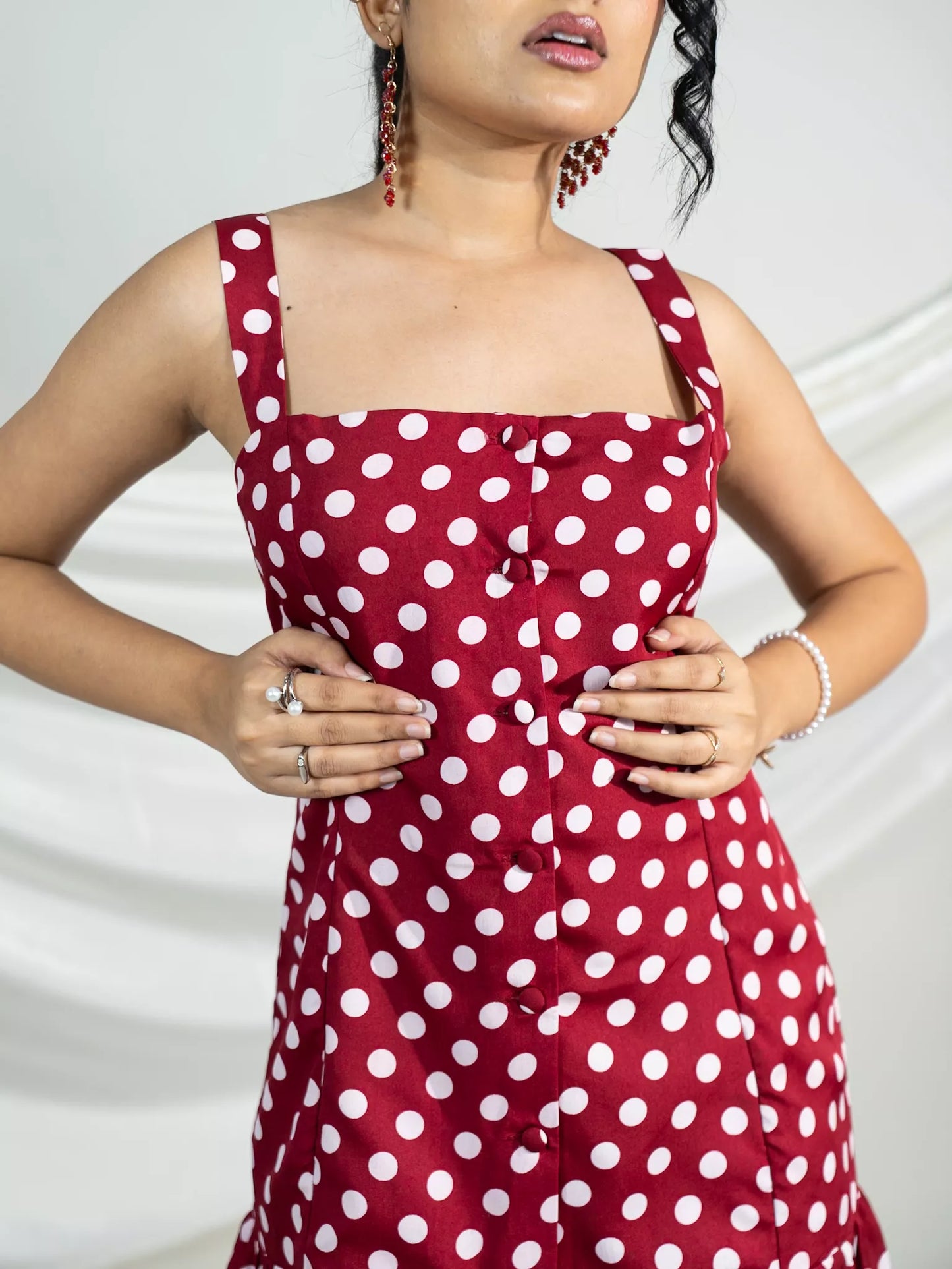 Strappy Polka Maroon Mini Dress