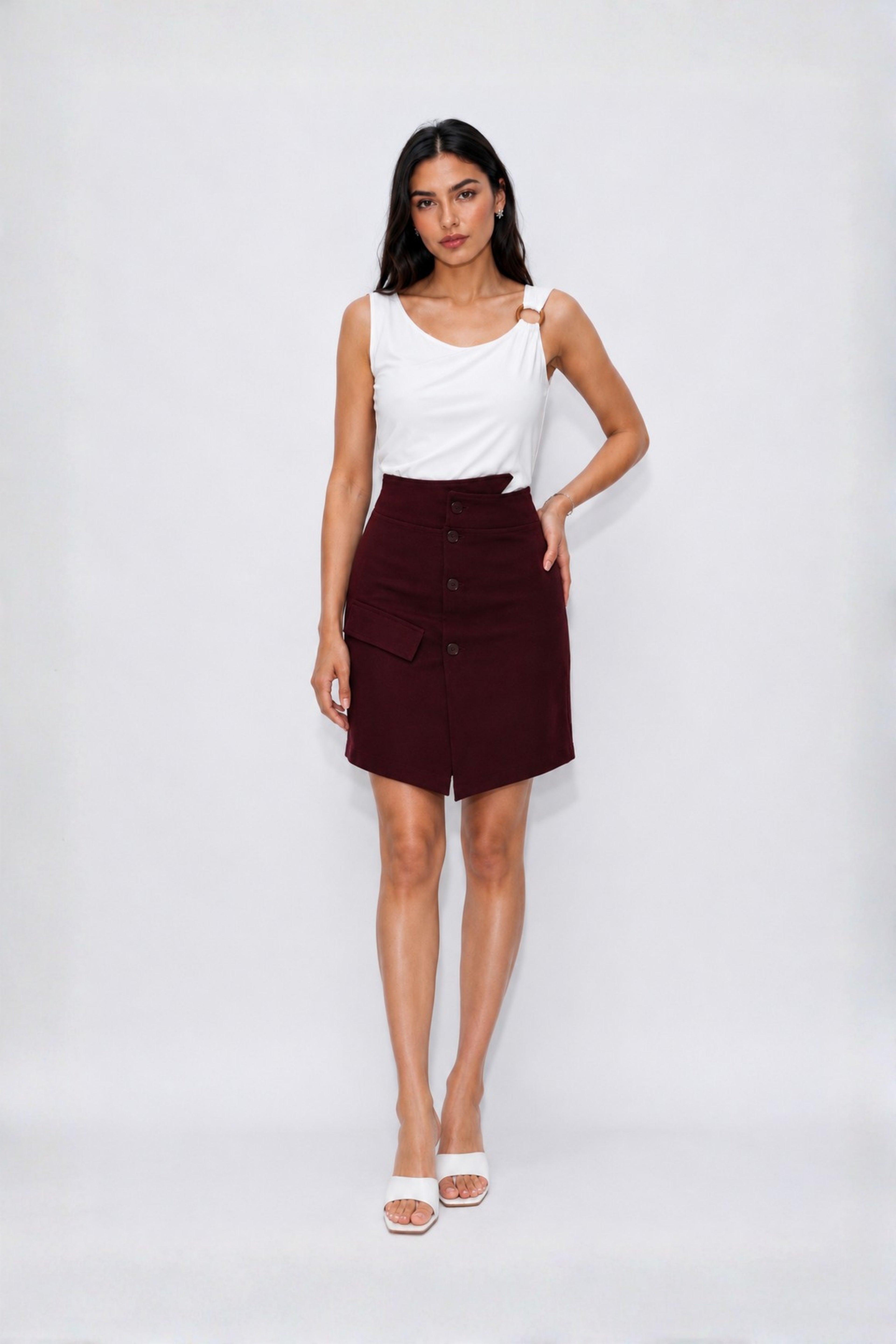 Buckel Top and  Front Button Skirt Co-ord Set