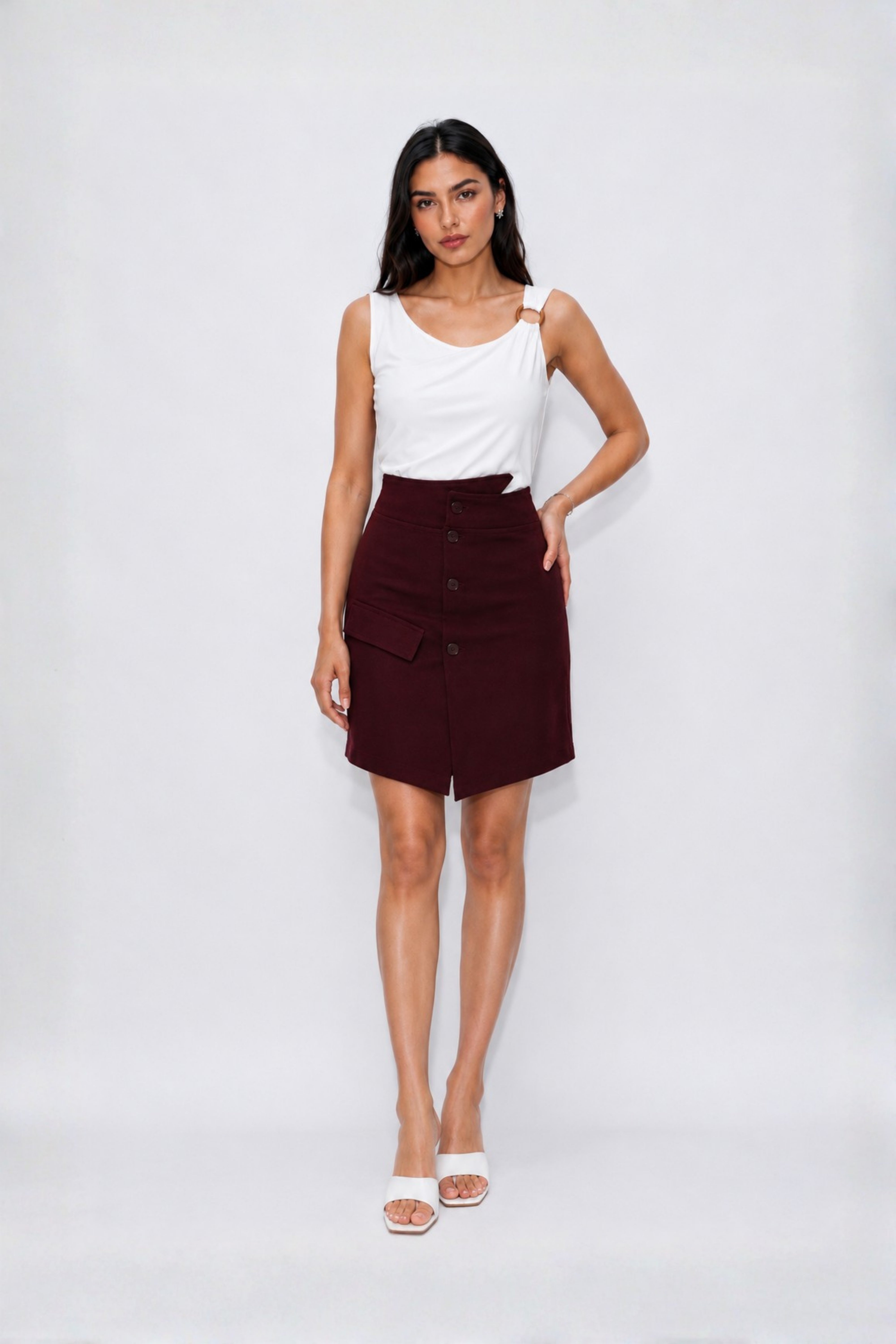 Buckel Top and  Front Button Skirt Co-ord Set