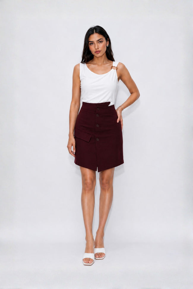 Buckel Top and  Front Button Skirt Co-ord Set Hover Image