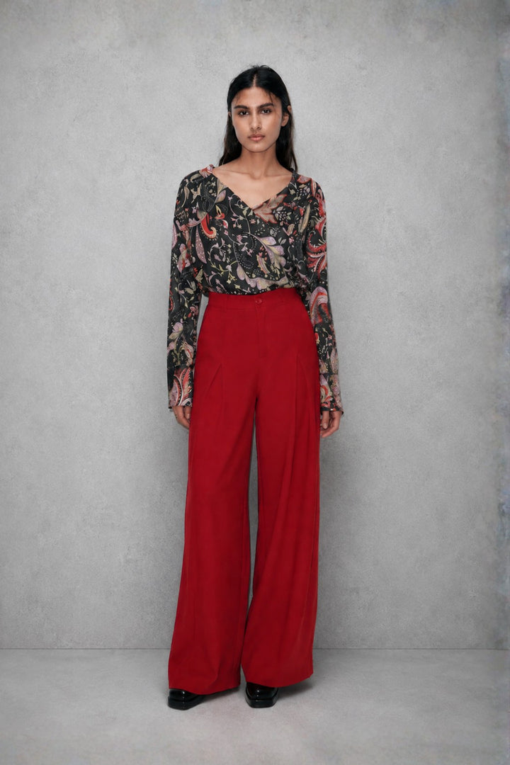Paisley Satin Top & Front-Pleated Trouser Co-ord Set