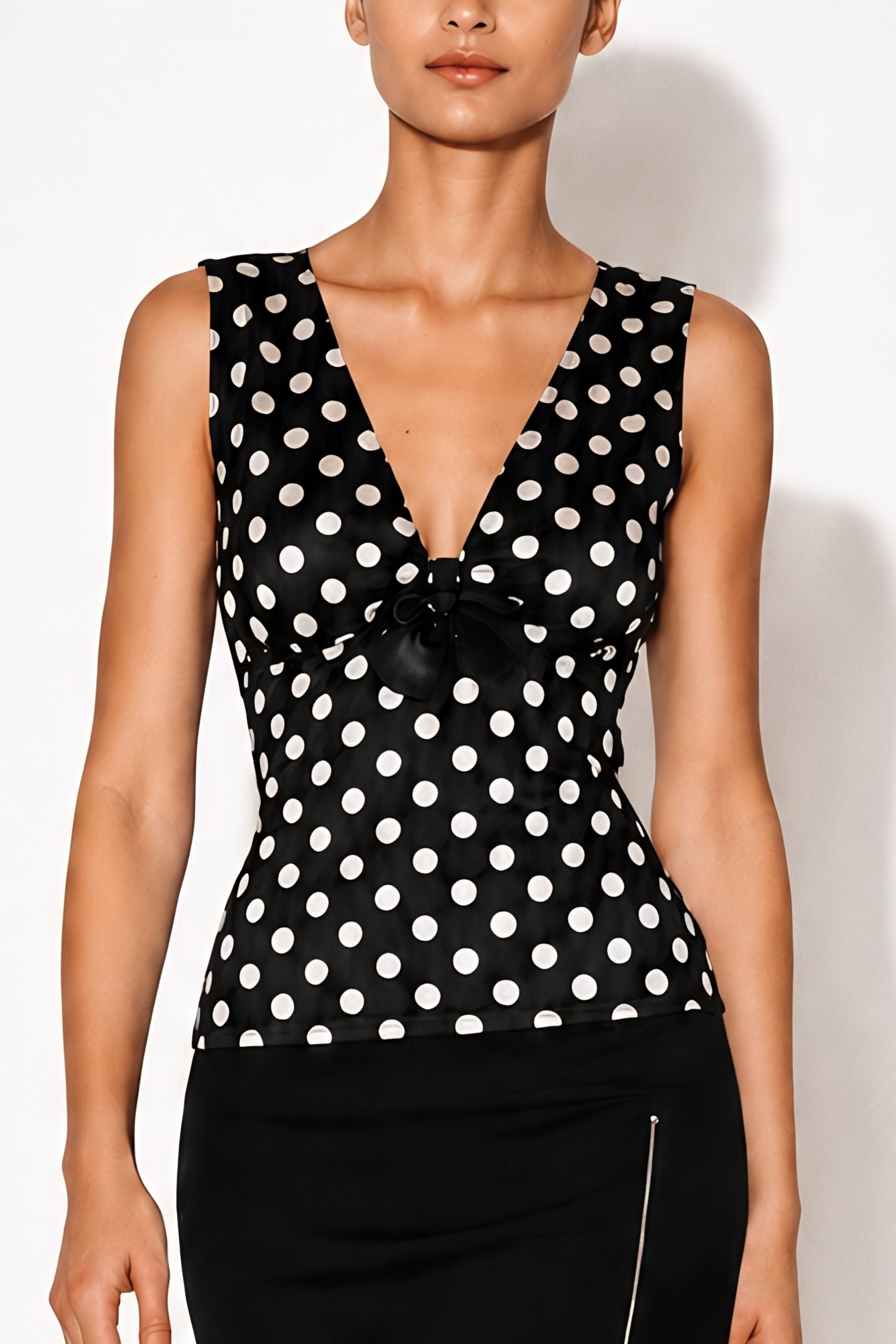 Polka V Neck Peplum Top
